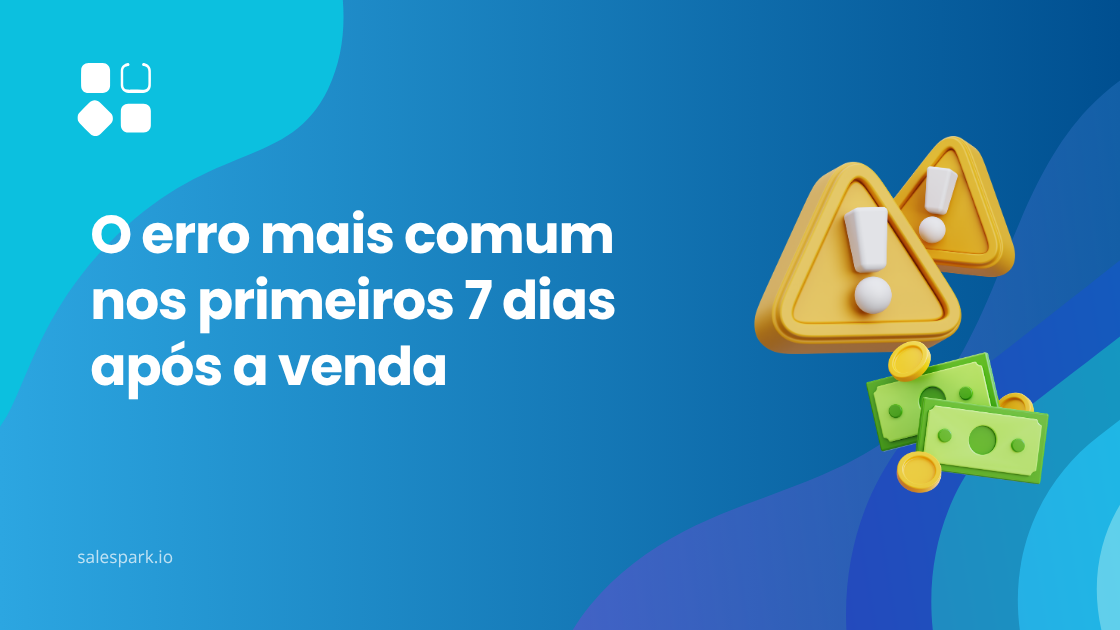 Imagem com triângulos de aviso amarelos e notas de dinheiro representando o erro mais comum nos primeiros 7 dias após a venda de um produto digital